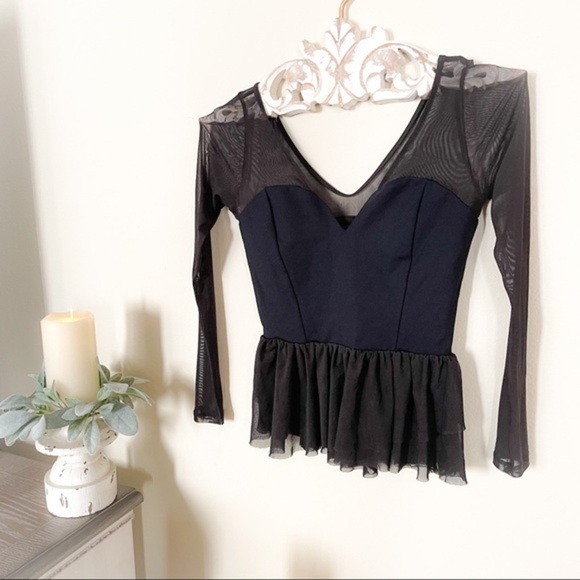 NEW BEBE Half Mesh Ruffle Top - Picture 2 of 6